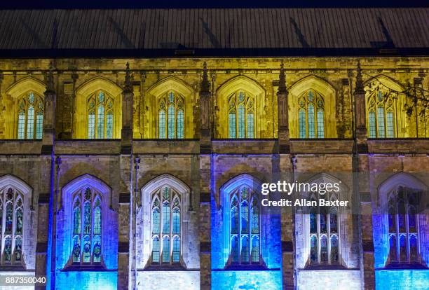 facade of the gothic winchester cathedral - winchester cathedral stock pictures, royalty-free photos & images