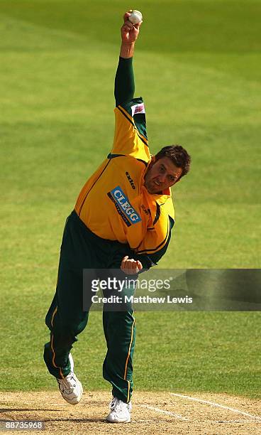 Paul Franks of Nottinghamshire in action during the Twenty20 Cup match between Nottinghamshire and Lancashire at Trent Bridge on June 28, 2009 in...