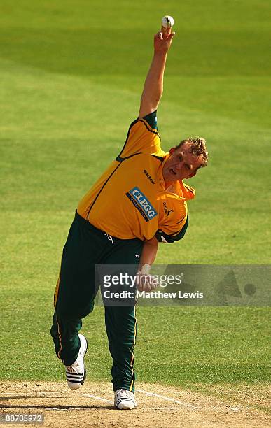 Luke Fletcher of Nottinghamshire in action during the Twenty20 Cup match between Nottinghamshire and Lancashire at Trent Bridge on June 28, 2009 in...