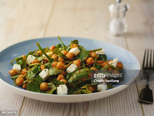 healthy chickpea salad with feta cheese - chick pea salad stock pictures, royalty-free photos & images