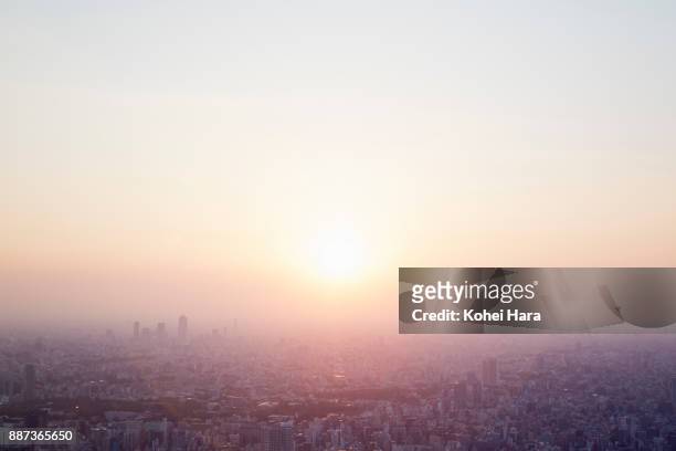 tokyo skyline at dusk - horizon over land imagens e fotografias de stock