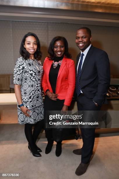 Nneka Dunham, Marvena Edmond and Marc Edmond during the Macklowe Gallery Hosts 2018 Winter Antiques Show Kickoff Event at 445 Park Avenue on December...