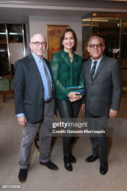 Patrick Bell, Friederike Moltmann and Anthony Baratta during the Macklowe Gallery Hosts 2018 Winter Antiques Show Kickoff Event at 445 Park Avenue on...