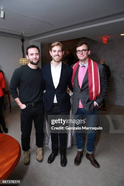 Matt Smoak, Kyle Marshall and Kirk Swinehart during the Macklowe Gallery Hosts 2018 Winter Antiques Show Kickoff Event at 445 Park Avenue on December...