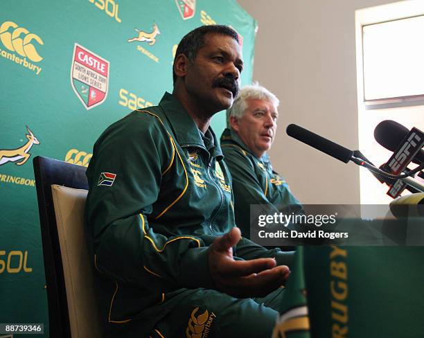 Peter de Villiers, the South Africa head coach addresses the media at a South Africa press conference held at the Sun Square Hotel in Fourways on...