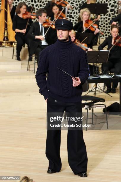 Model Baptiste Giabiconi during the Chanel "Trombinoscope" collection Metiers d'Art 2017/18 show at Elbphilharmonie on December 6, 2017 in Hamburg,...