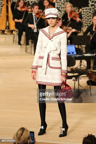 Model during the Chanel "Trombinoscope" collection Metiers d'Art 2017/18 show at Elbphilharmonie on December 6, 2017 in Hamburg, Germany.