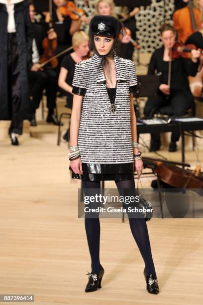 Model during the Chanel "Trombinoscope" collection Metiers d'Art 2017/18 show at Elbphilharmonie on December 6, 2017 in Hamburg, Germany.