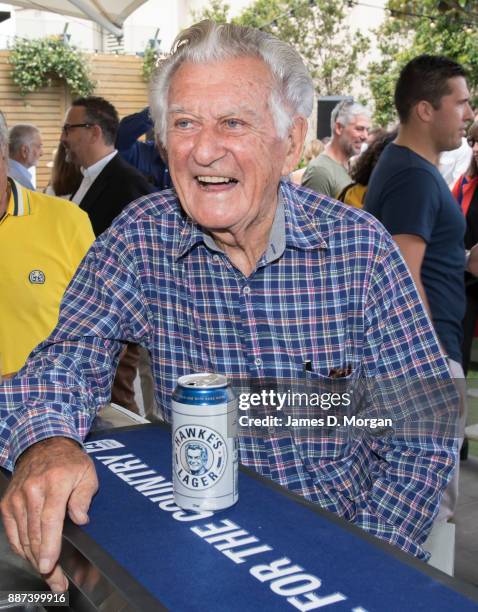 Former Australian Prime Minister Bob Hawke enjoys a Hawke's beer on December 7, 2017 in Sydney, Australia. In an Australian first, Madame Tussauds...