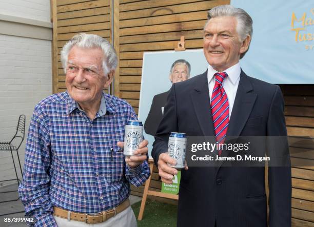Former Australian Prime Minister Bob Hawke unveiled his re-moulded wax hand on December 7, 2017 in Sydney, Australia. In an Australian first, Madame...
