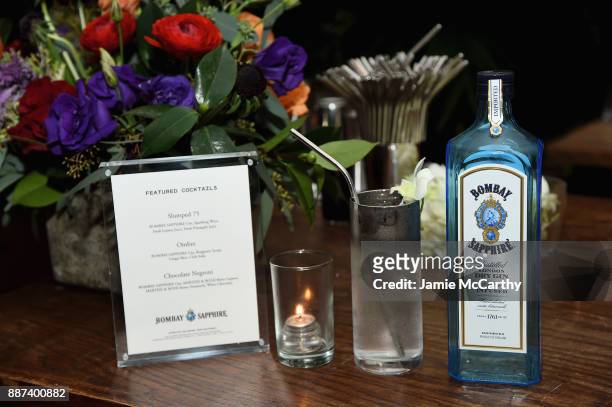 View of the Bombay Sapphire cocktails on display during the Artsy Projects Miami x Gucci: Special Thanks to Bombay Sapphire at The Bath Club on...
