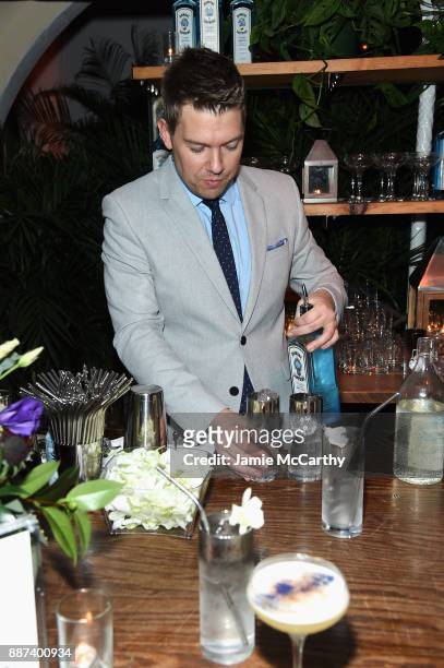 Bombay Sapphire North American Brand Ambassador Gary Hayward pours drinks at the Artsy Projects Miami x Gucci: Special Thanks to Bombay Sapphire at...