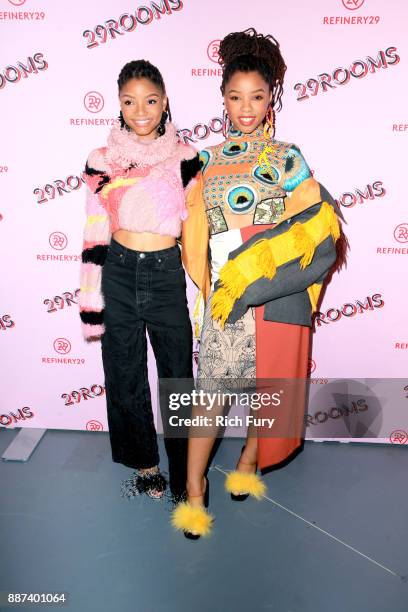 Halle Bailey and Chloe Bailey attend Refinery29 29Rooms Los Angeles: Turn It Into Art Opening Night Party at ROW DTLA on December 6, 2017 in Los...