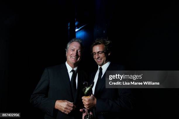 Bryan Brown and Simon Baker pose backstage during the 7th AACTA Awards Presented by Foxtel at The Star on December 6, 2017 in Sydney, Australia.