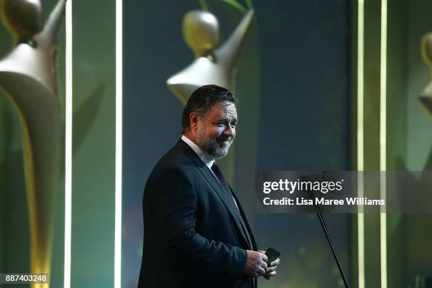 Russell Crowe presents the AACTA Award for Best Asian Film Presented By PR Asia during the 7th AACTA Awards Presented by Foxtel at The Star on...