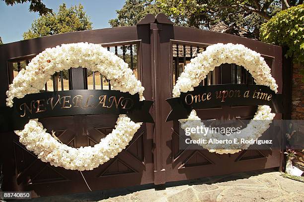 Wreaths hanges on the entrance at Michael Jackson's Neverland Ranch on June 28, 2009 in Los Olivos, California.