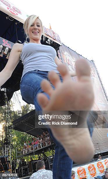 Singer/Songwriter Kellie Pickler celebrates her 23rd birthday on stage during Country Stampede 2009 at Tuttle Creek State Park on June 28, 2009 in...