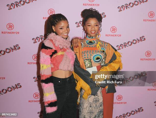 Halle Bailey and Chloe Bailey attend Refinery29 29Rooms Los Angeles: Turn It Into Art Opening Night Party at ROW DTLA on December 6, 2017 in Los...