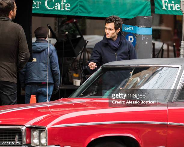 Penn Badgley is seen filming 'You' on December 6, 2017 in New York, New York.