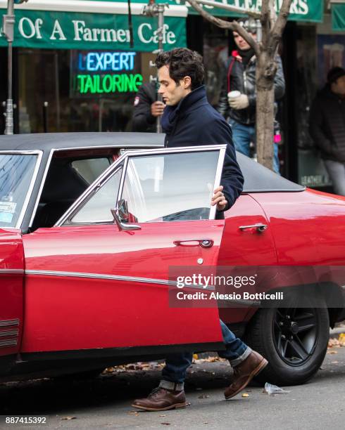 Penn Badgley is seen filming 'You' on December 6, 2017 in New York, New York.