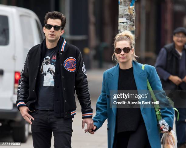 Mark Ronson and Josephine de La Baume are seen walking in SoHo on December 6, 2017 in New York, New York.