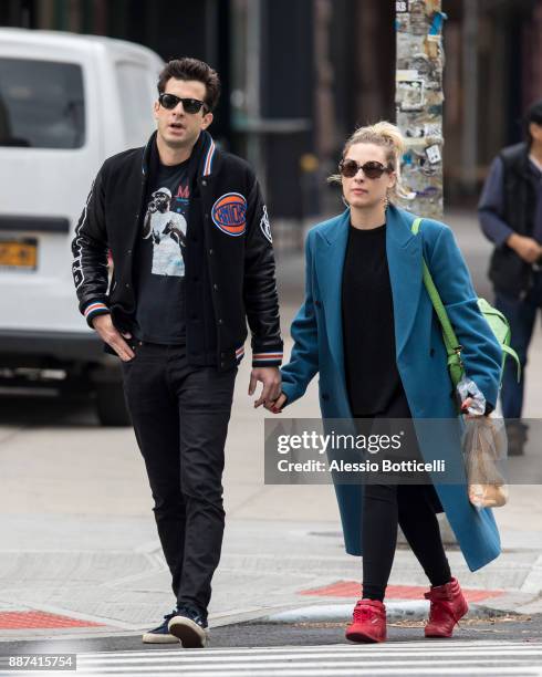 Mark Ronson and Josephine de La Baume are seen walking in SoHo on December 6, 2017 in New York, New York.