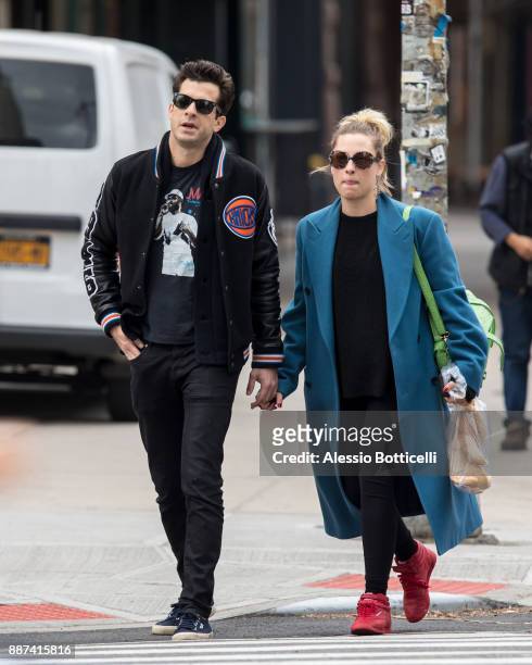 Mark Ronson and Josephine de La Baume are seen walking in SoHo on December 6, 2017 in New York, New York.