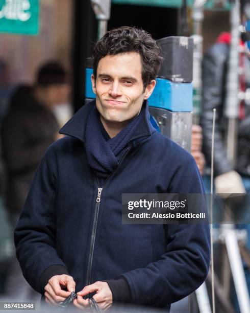 Penn Badgley is seen filming 'You' on December 6, 2017 in New York, New York.