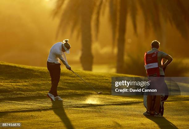 Amy Boulden of Wales plays her second shot on the par 5, 10th hole during the second round of the 2017 Dubai Ladies Classic on the Majlis Course at...