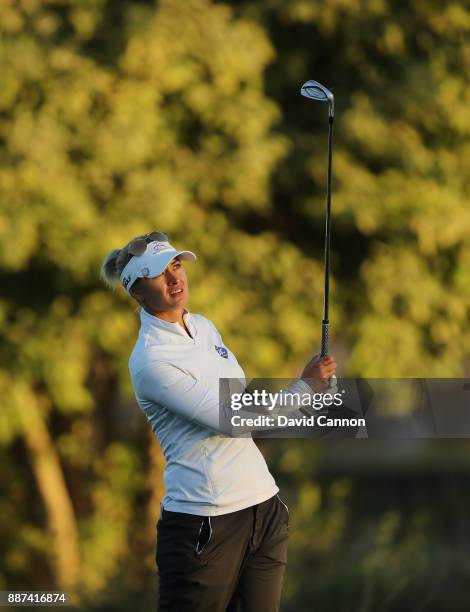 Amy Boulden of Wales plays her third shot on the par 5, 10th hole during the second round of the 2017 Dubai Ladies Classic on the Majlis Course at...