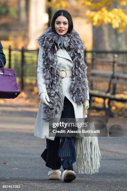 Vanessa Hudgens is seen on set of 'Second Act' on December 6, 2017 in New York, New York.