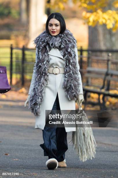 Vanessa Hudgens is seen on set of 'Second Act' on December 6, 2017 in New York, New York.