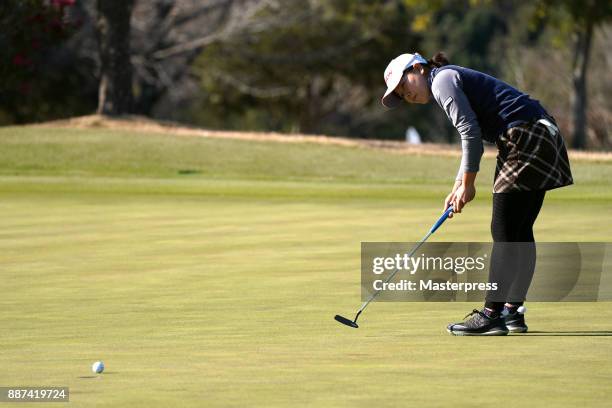 Minami Katsu of Japan putts during the first round of the LPGA Rookie Tournament at Great Island Club on December 7, 2017 in Chonan, Chiba, Japan.