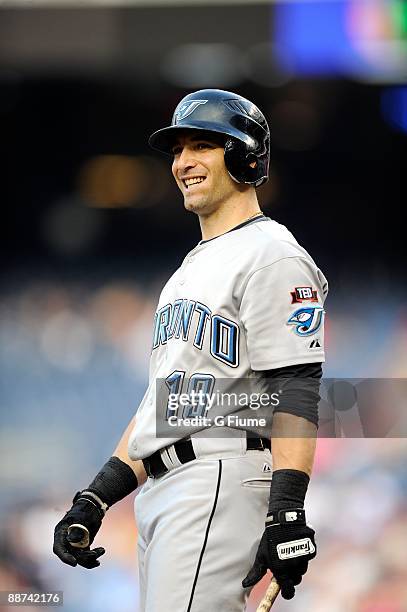 Marco Scutaro of the Toronto Blue Jays reacts to a called strike during the game against the Washington Nationals at Nationals Park on June 19, 2009...