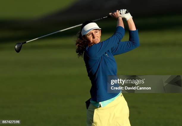 Florentyna Parker of England plays her second shot on the par 5, 10th hole during the second round of the 2017 Dubai Ladies Classic on the Majlis...