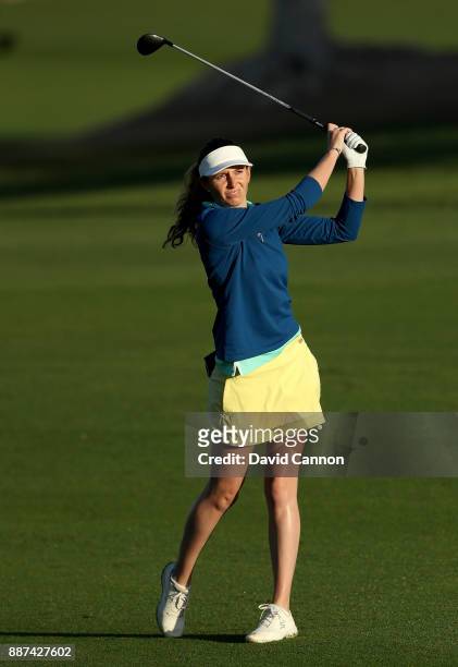 Florentyna Parker of England plays her second shot on the par 5, 10th hole during the second round of the 2017 Dubai Ladies Classic on the Majlis...