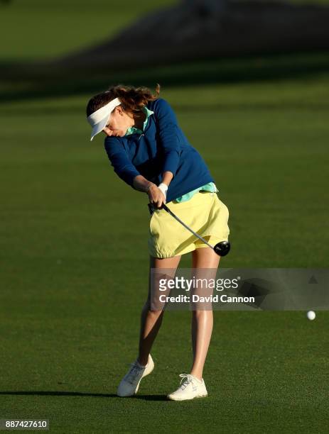 Florentyna Parker of England plays her second shot on the par 5, 10th hole during the second round of the 2017 Dubai Ladies Classic on the Majlis...