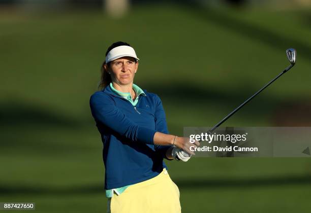 Florentyna Parker of England plays her third shot on the par 5, 10th hole during the second round of the 2017 Dubai Ladies Classic on the Majlis...