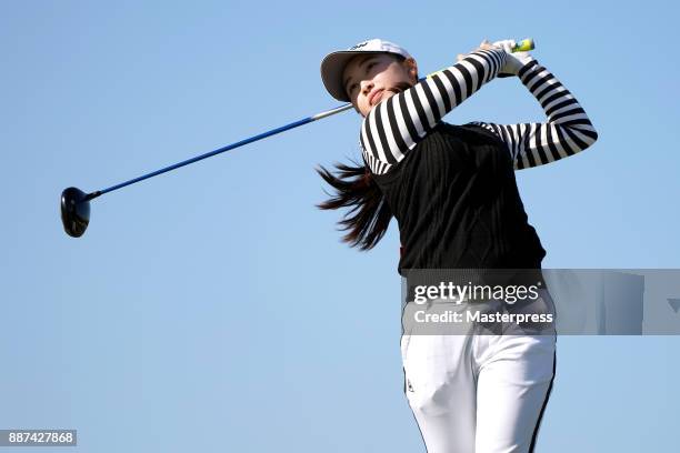 Sakura Koiwai of Japan hits her tee shot on the 16th hole during the first round of the LPGA Rookie Tournament at Great Island Club on December 7,...