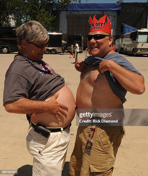 Team Phil Vassar vs. Team Kellie Pickler in the Second annual Country Stampede Chicken Wing eating contest, backstage during Country Stampede 2009 at...