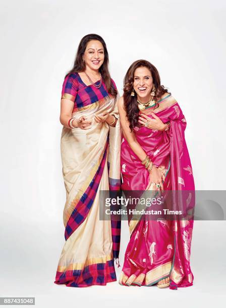 Bollywood actor and politician Hema Malini and author and columnist Shobhaa De during an exclusive interview with HT Brunch-Hindustan Times, at the...