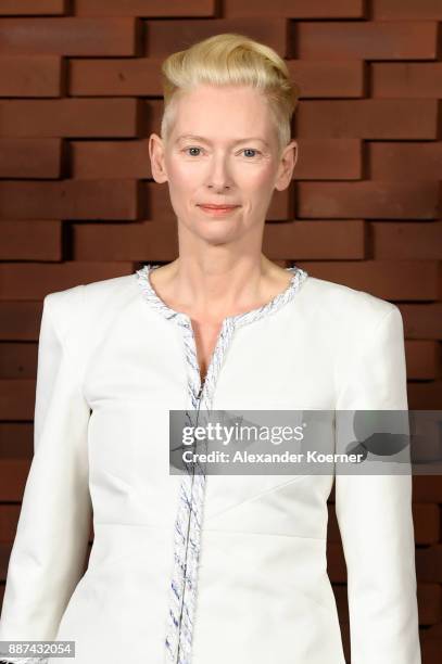 Tilda Swinton arrives for the Chanel - Collection Metiers d'Art Paris Hamburg 2017/18 at The Elbphilharmonie on December 6, 2017 in Hamburg, Germany.