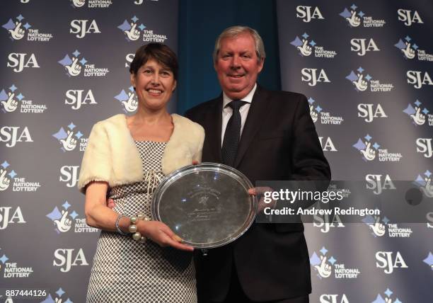 Vikki Orvice presents The JL Manning Award for services to sport to Brendan Foster during The SJA British Sports Awards 2017 at the Tower of London...