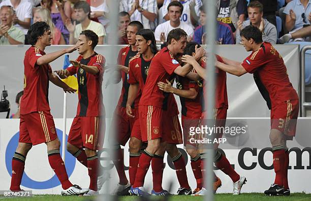 German players cheer after the opening goal by Gonzalo Castro in the U21 European Championship final soccer match Germany vs. England at the Malmo...