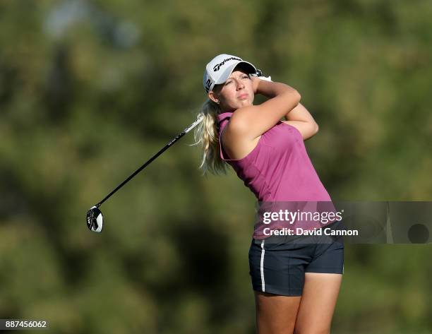 Cloe Frankish of England plays her second shot on the par 5, third hole during the second round of the 2017 Dubai Ladies Classic on the Majlis Course...