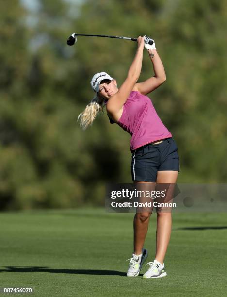 Cloe Frankish of England plays her second shot on the par 5, third hole during the second round of the 2017 Dubai Ladies Classic on the Majlis Course...