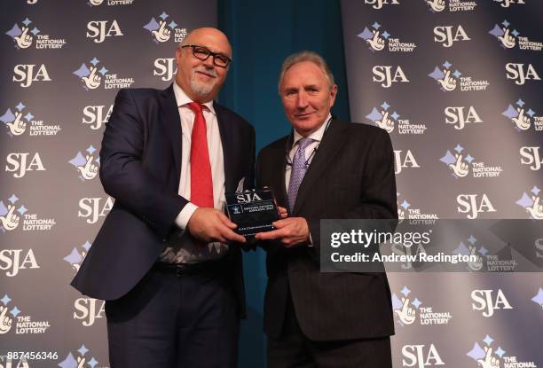 Chairman Andy Elliott presents Howard Wilkinson with The SJA Chairmans Award during The SJA British Sports Awards 2017 at the Tower of London on...