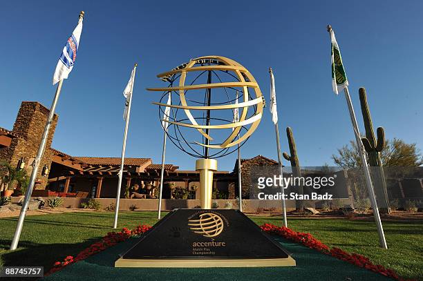 The World Golf Champions globe is displayed in front of the clubhouse during the Semifinals of the World Golf Championships-Accenture Match Play...
