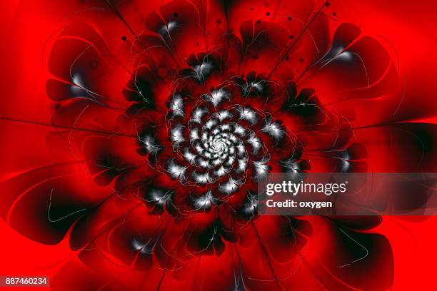 black and red glowing flower fractal with particles - black white floral wallpaper stock-fotos und bilder