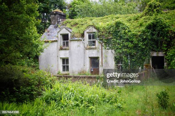 verlaten cottage - verlaten slechte staat stockfoto's en -beelden